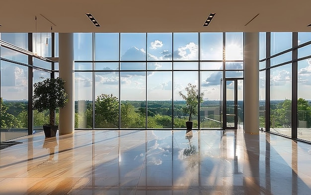 Photo sunlit modern office lobby