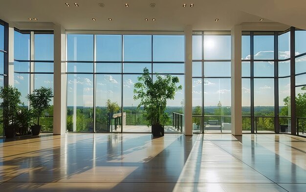 Photo sunlit modern office lobby