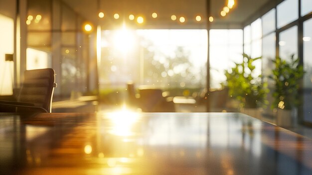 Photo sunlit modern office with floorto ceiling windows offering a city view and contemporary design