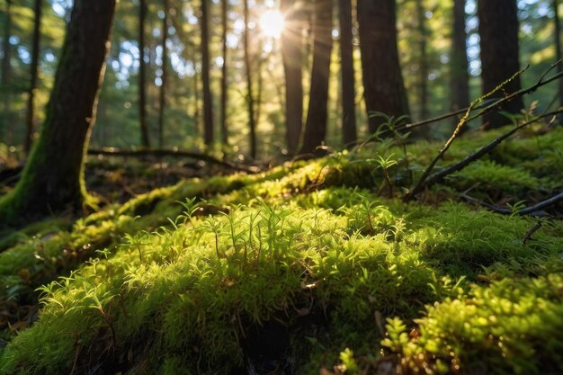 Sunlit Mossy Forest Floor