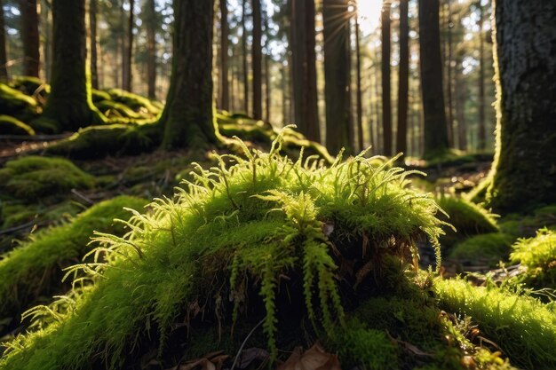 Sunlit Mossy Forest Floor