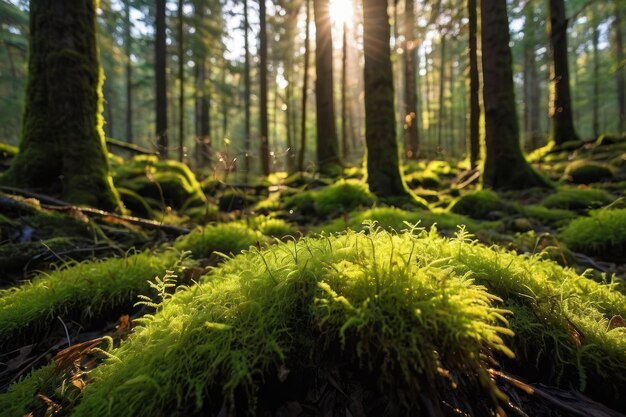 Sunlit Mossy Forest Floor