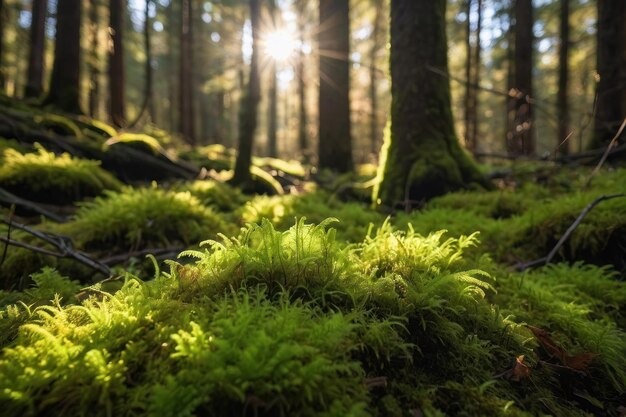 Sunlit Mossy Forest Floor