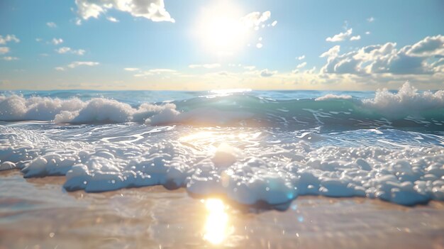 Sunlit Ocean Waves on Sandy Beach Generative Ai