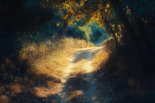 Photo sunlit path through the woods