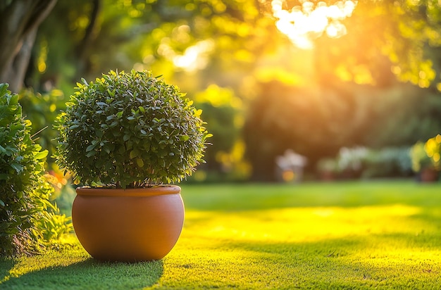 Sunlit Potted Plant in Outdoor Setting