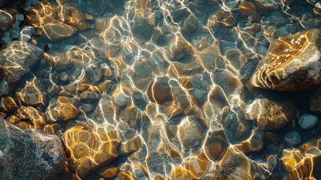 Sunlit Ripples Distorting Rocks Beneath Clear Water