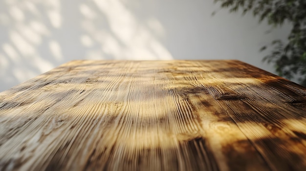 Sunlit Rustic Wooden Table with Soft Shadows