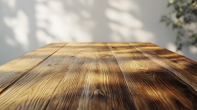 Sunlit Rustic Wooden Table with Soft Shadows