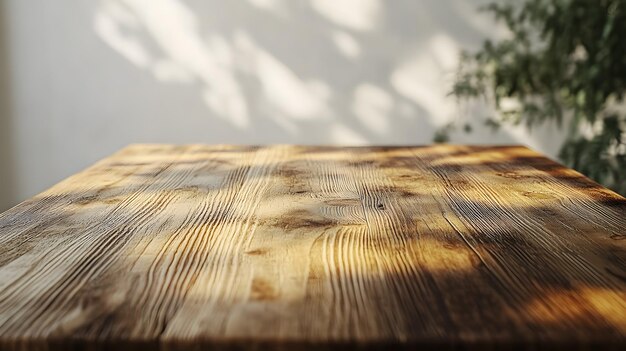 Sunlit Rustic Wooden Table with Soft Shadows