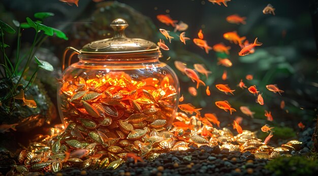 Photo sunlit treasure amongst colorful fish on the ocean floor underwater marine life