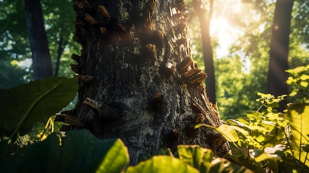 Sunlit Tree Trunk View