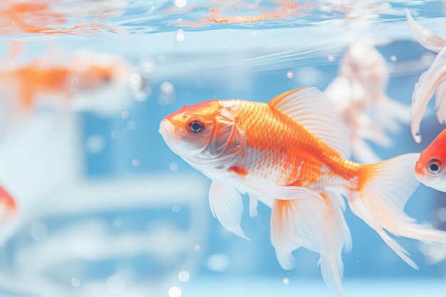 Sunlit underwater scene Graceful goldfish basking in the gentle glow of sun rays