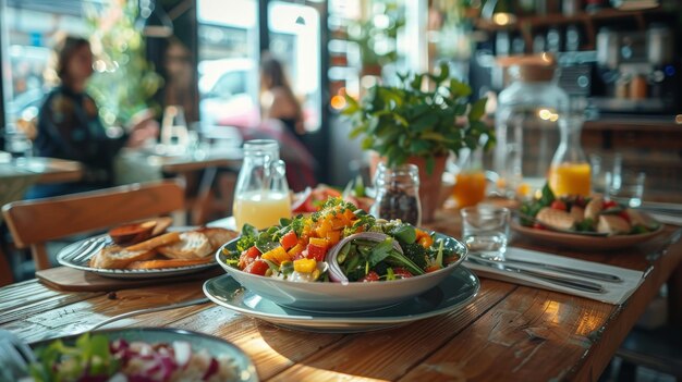 Sunlit vegan cafe with fresh and nutritious plantbased options for healthy eating