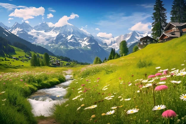 sunny afternoon wonderful springtime landscape in mountains