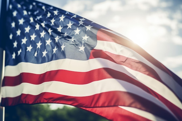 Sunny American Flag Waving in the Wind