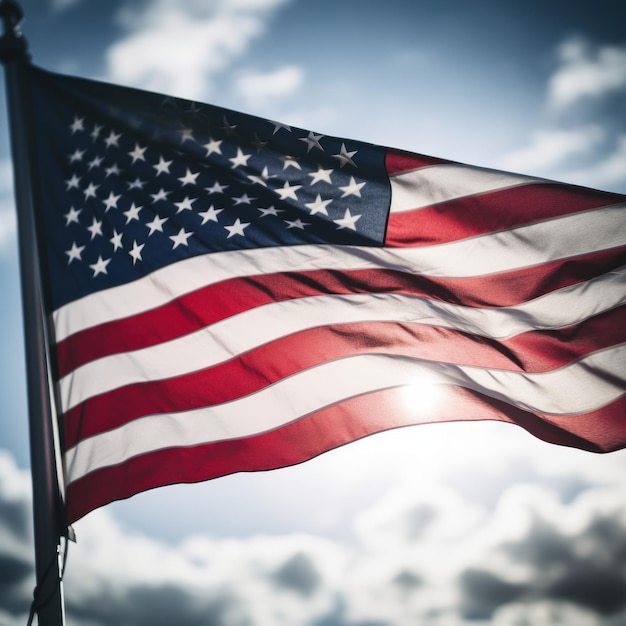 Sunny American Flag Waving in the Wind