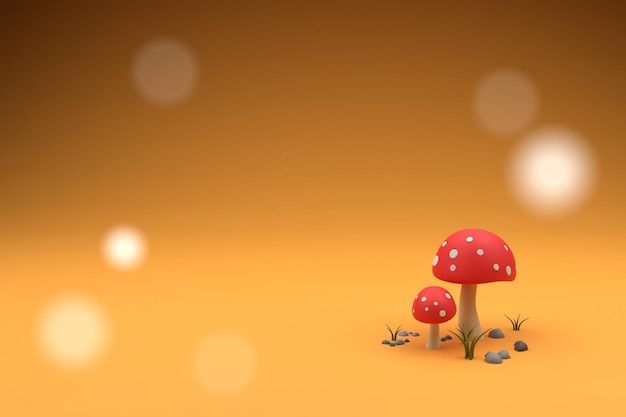 Sunny background with 3d mushrooms