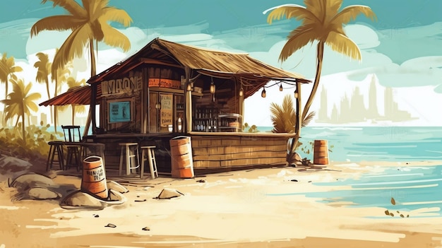 Sunny Beach bar illustration generative AI