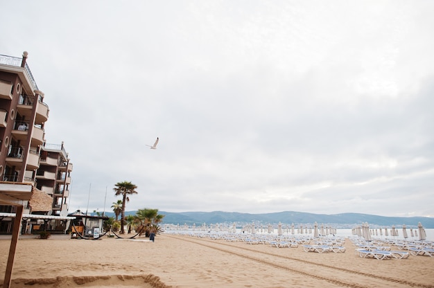 Sunny Beach on Black Sea in Bulgaria. Summer vacation travel holiday.