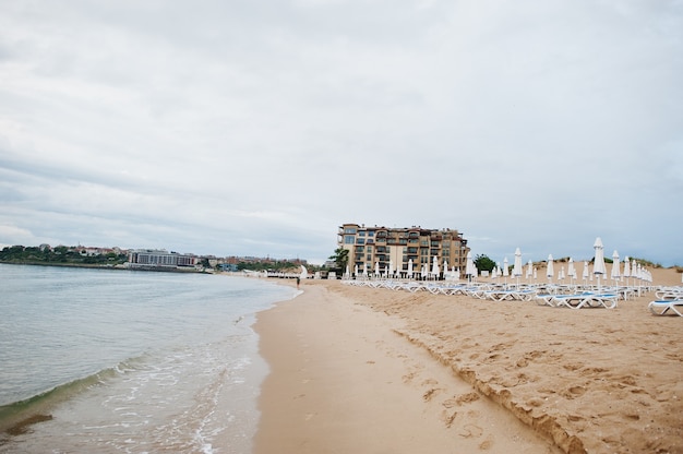 Sunny Beach on Black Sea in Bulgaria. Summer vacation travel holiday.