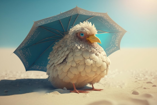 Sunny Beach Day for the LaidBack Hen Relaxing Under an Umbrella