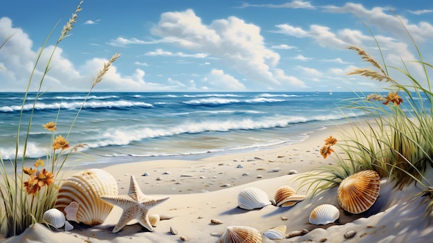 Sunny beach illustration background wallpaper ocean sea