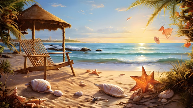 Sunny beach illustration background wallpaper ocean sea