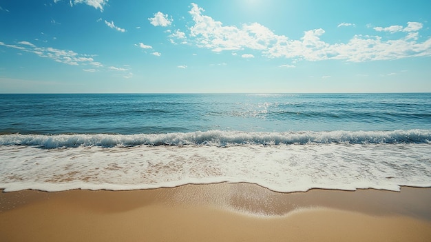 Sunny Beach with Blue Sky and White Clouds