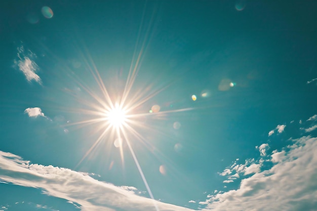 Sunny blue sky with clouds and sunbeams Natural background