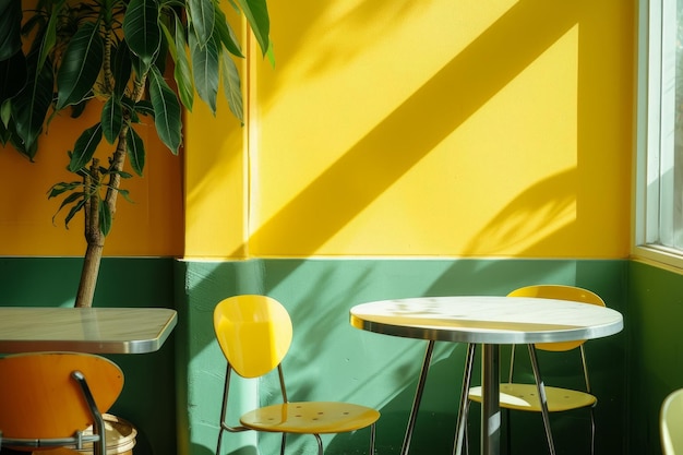 Photo sunny cafe corner with shadows and plants