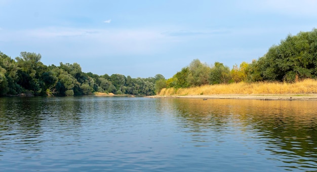 Sunny day on a calm river in summer