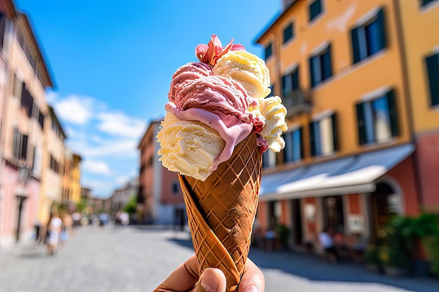 Photo sunny day gelato delights in italy