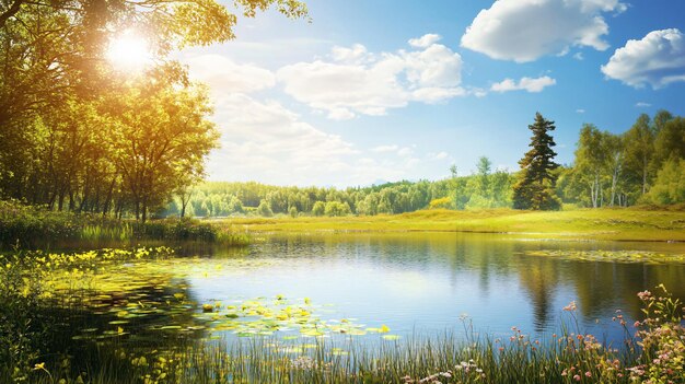 Photo sunny day pond view