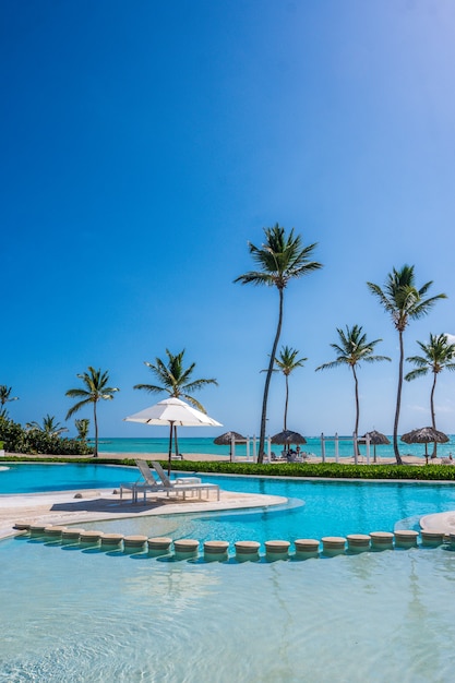 Sunny day on the pool in one resort of the caribbean