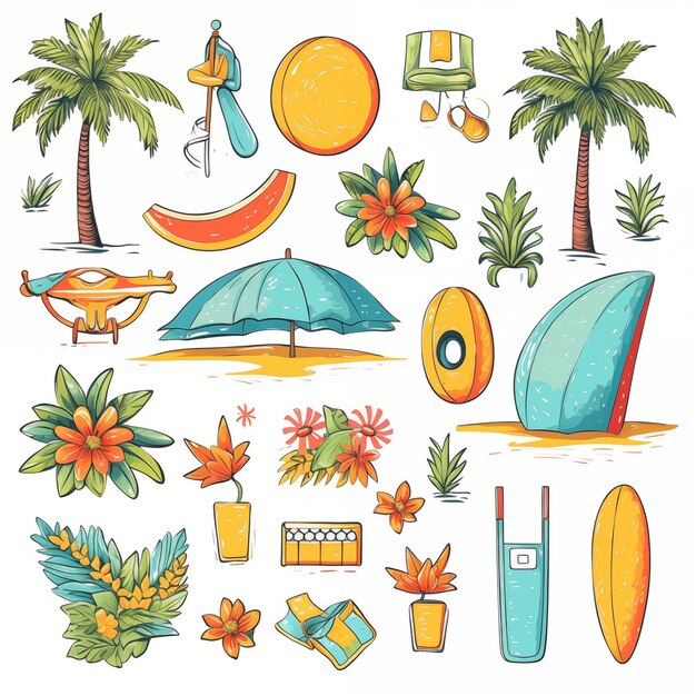 Photo sunny delights whimsical summer icons on white