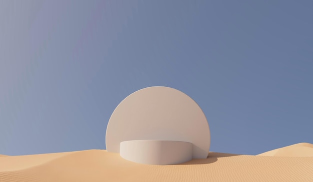 Sunny desert sand landscape with product placement podium 3D Rendering