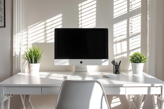 A sunny desk in a home office