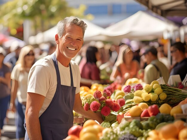 Photo sunny farmers market fresh produce and lively atmosphere