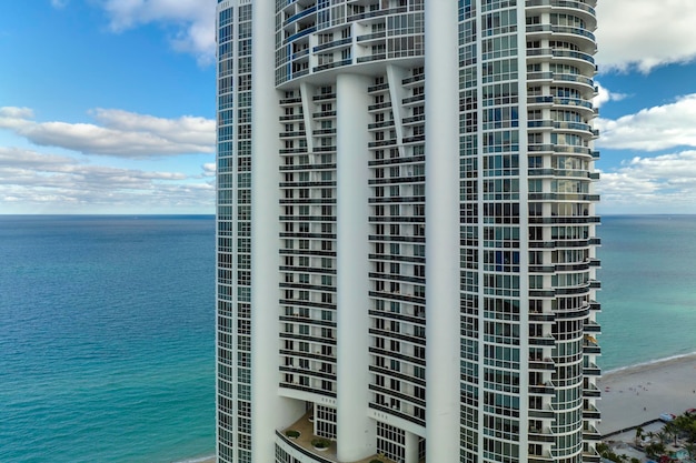 Sunny Isles Beach city with luxurious highrise hotels and condo buildings on Atlantic ocean shore American tourism infrastructure in southern Florida