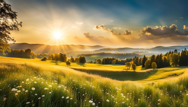 Photo sunny meadow landscape