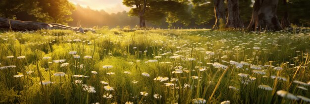 Sunny meadow photo realistic illustration generative ai