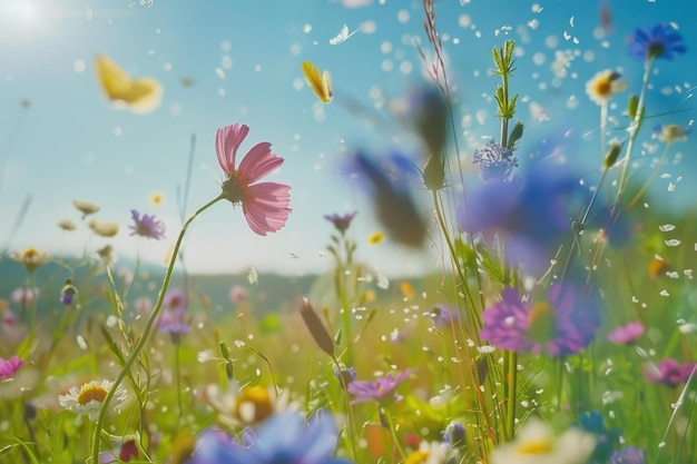 Sunny meadow with colorful wildflowers