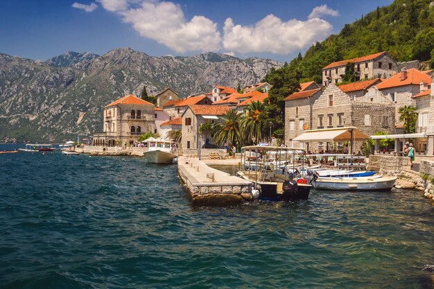 Sunny Mediterranean landscape Montenegro Bay of Kotor