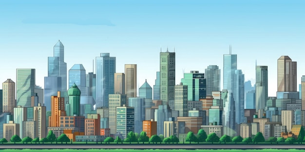 Photo sunny modern cityscape cartoon illustration