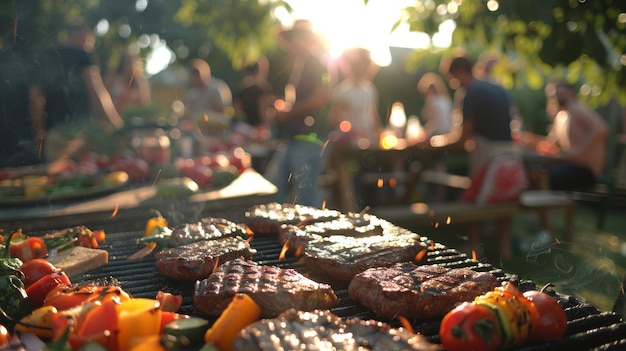 Sunny outdoor gathering Barbecue sizzling grills and smiles