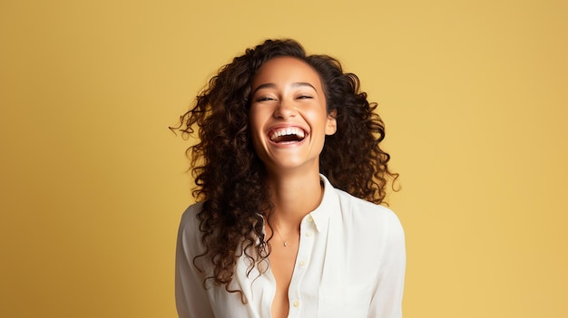 Sunny Positivity Smiling Individual on a Radiant Yellow Backdrop