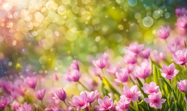 Sunny spring field Vibrant flowers under the sun