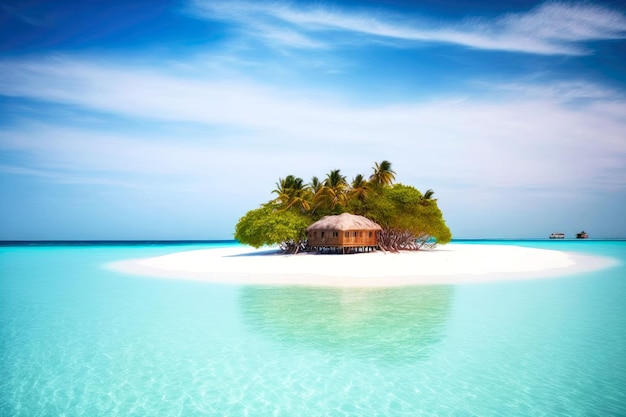 Sunny summer landscape of empty coast of Maldives tropical island