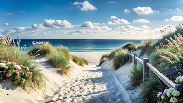 Sunny Summer Path to a Beach Sand Leading to Ocean background